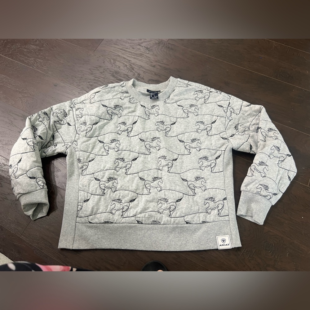 Ariat Light Heather Gray Crewneck Sweatshirt with Horse Outline Print - Picture 5 of 8